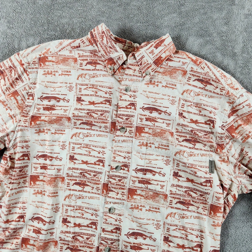 Woolrich Mens‎ size M Medium Short Sleeve Button Down Shirt Fishing Bait Pattern